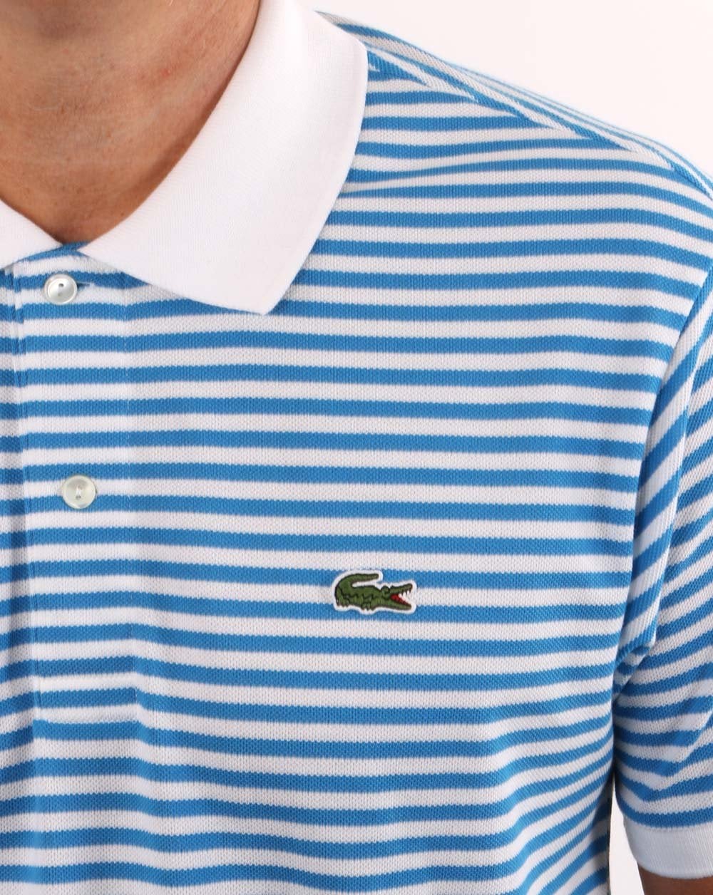 Lacoste Streifen-Poloshirt Weiß/Blau