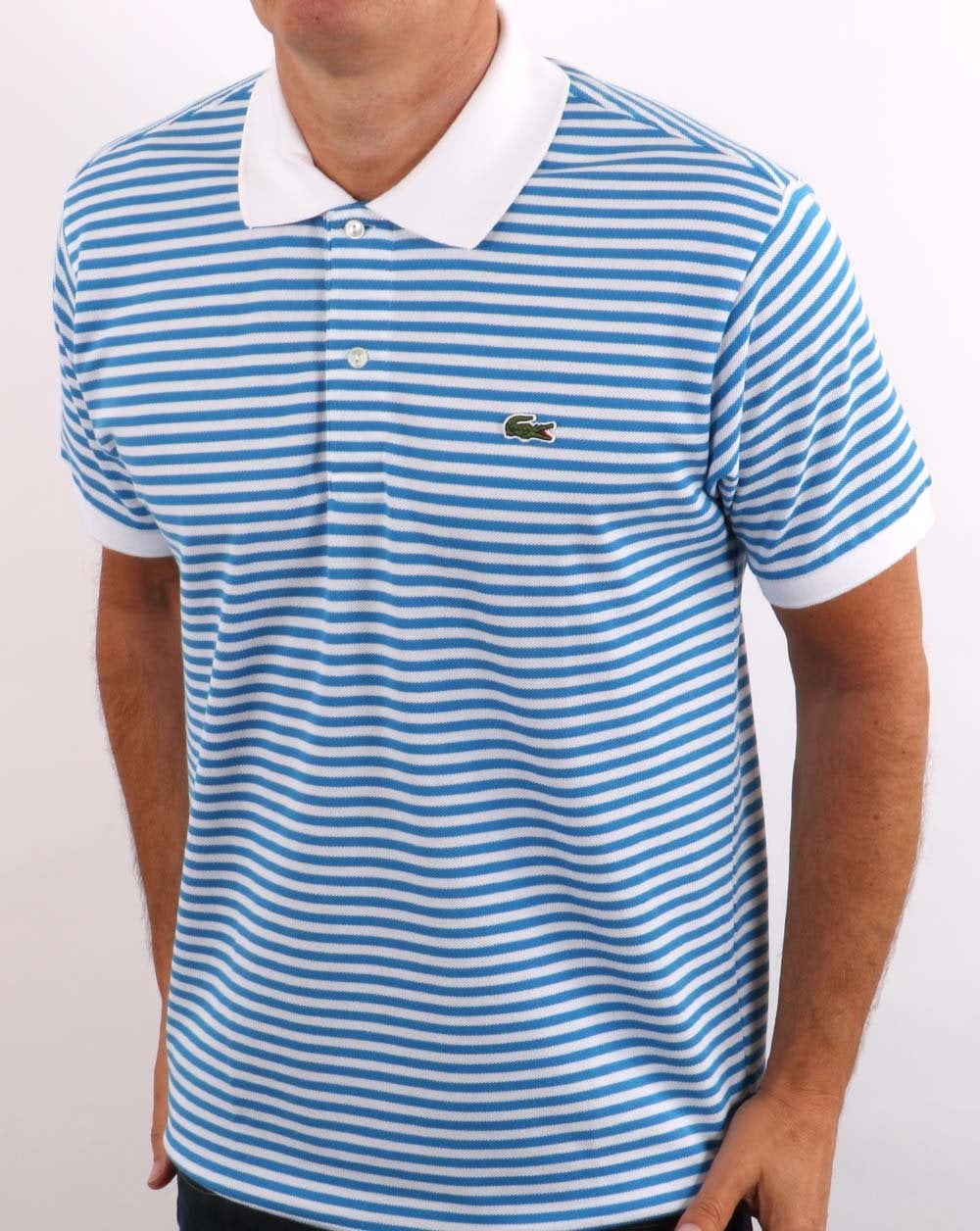 Lacoste Streifen-Poloshirt Weiß/Blau