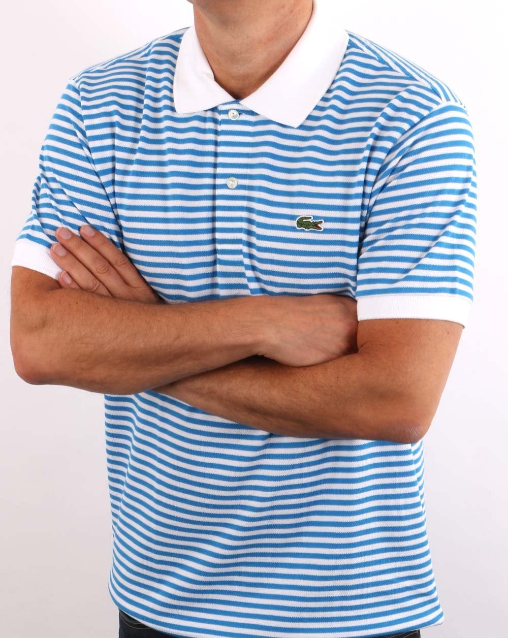 Lacoste Streifen-Poloshirt Weiß/Blau