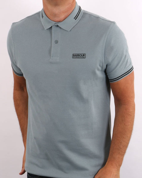 Barbour International Essential Tipped Polo Grey Blue