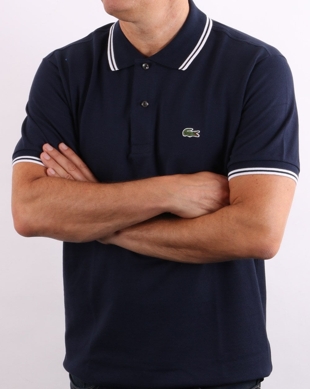 Lacoste Poloshirt mit Streifen Marineblau/Weiß
