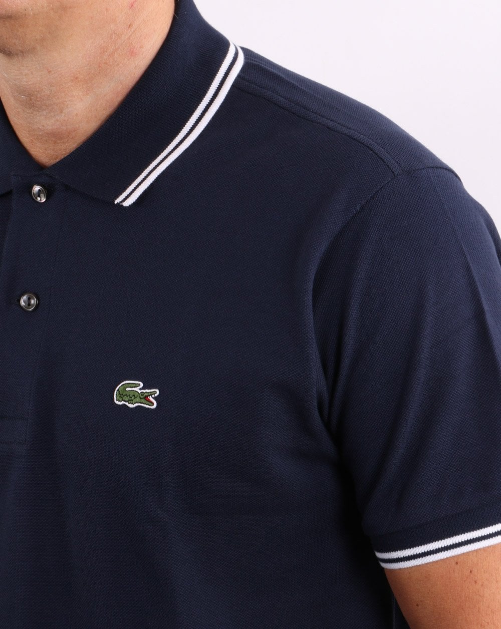 Lacoste Poloshirt mit Streifen Marineblau/Weiß