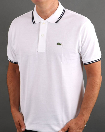 Lacoste Poloshirt mit Streifen Weiß/Marineblau