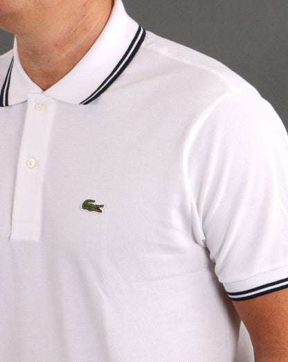 Lacoste Poloshirt mit Streifen Weiß/Marineblau