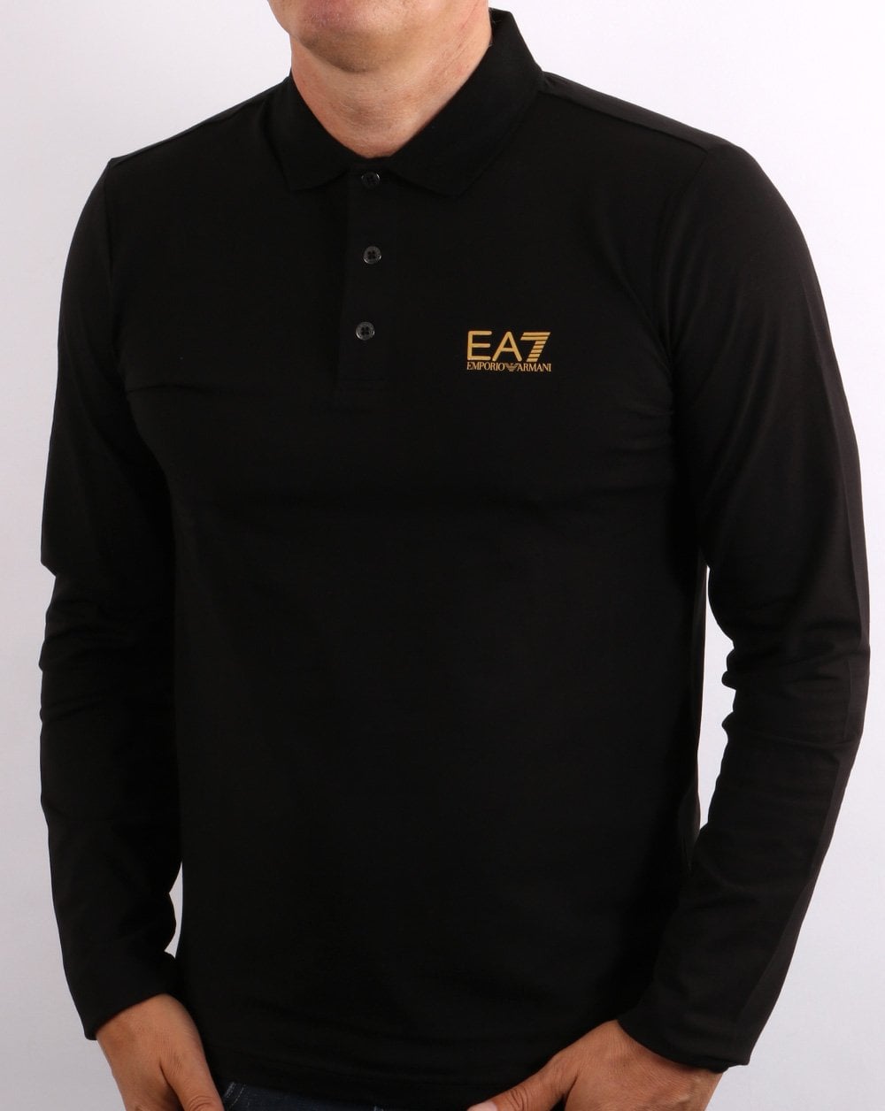 Emporio Armani EA7 Long Sleeve Polo Shirt Black