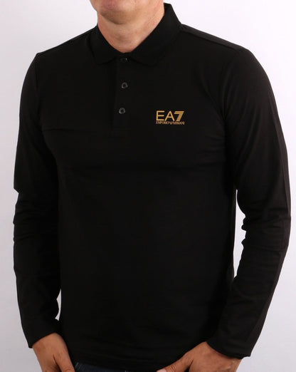 Emporio Armani EA7 Langarm-Poloshirt Schwarz