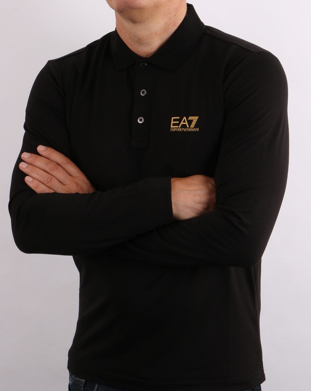 Emporio Armani EA7 Langarm-Poloshirt Schwarz