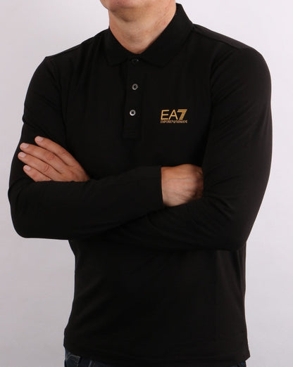Emporio Armani EA7 Langarm-Poloshirt Schwarz