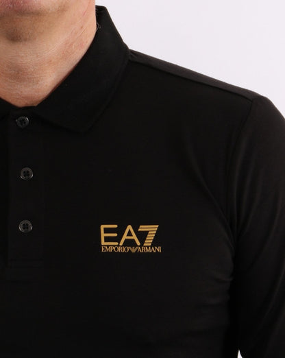 Emporio Armani EA7 Langarm-Poloshirt Schwarz