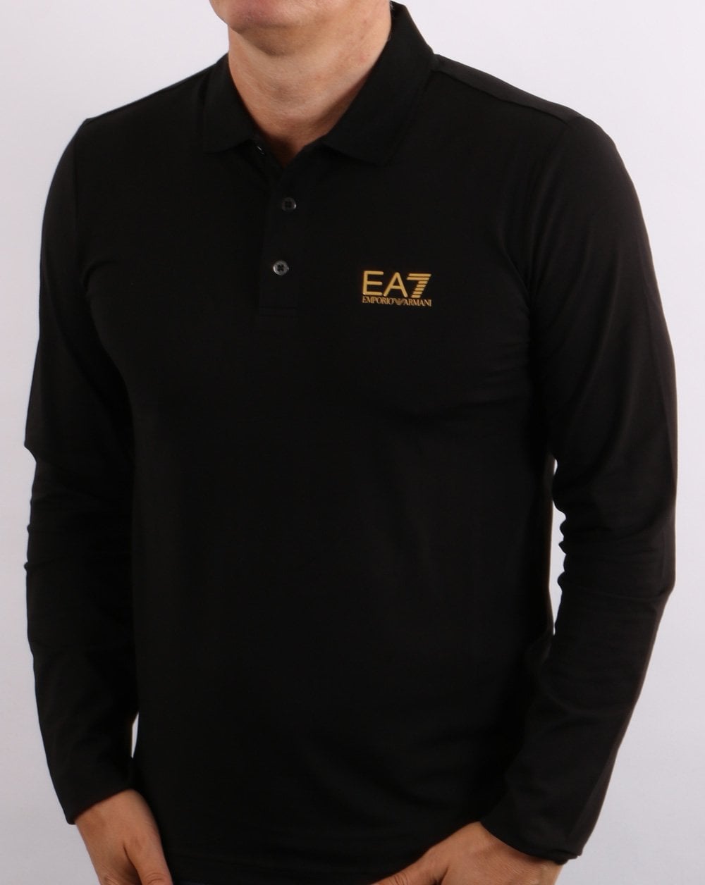 Emporio Armani EA7 Langarm-Poloshirt Schwarz