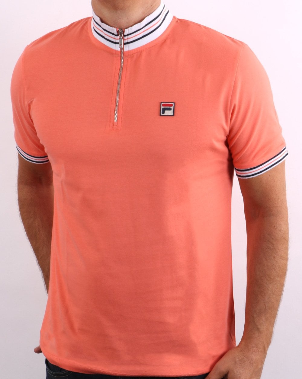 Fila Vintage 1/4 Zip Polo Shirt Coral