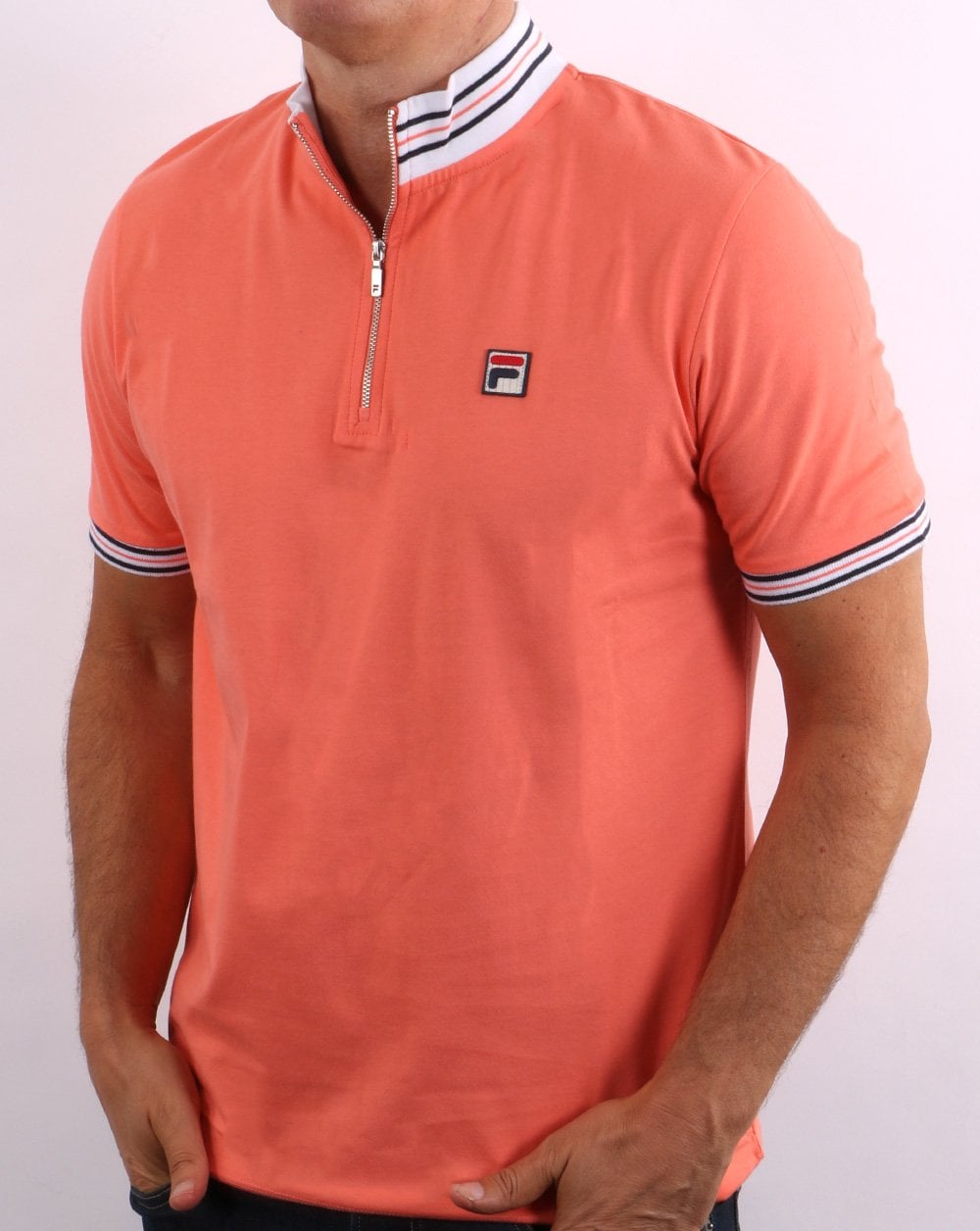 Fila Vintage 1/4 Zip Polo Shirt Coral