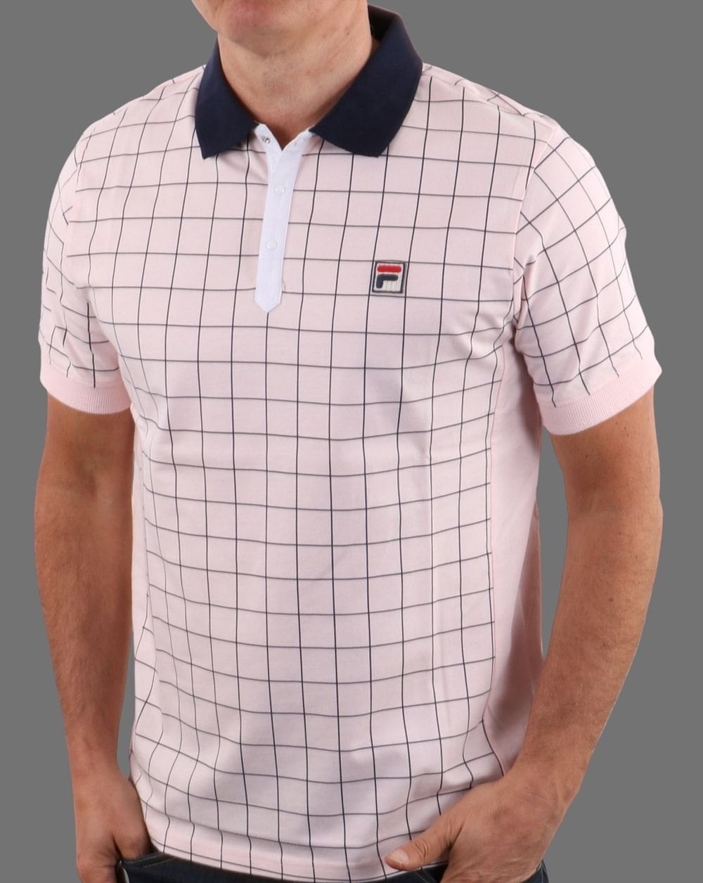 Fila Vintage Check Polo Shirt Chalk Pink/navy
