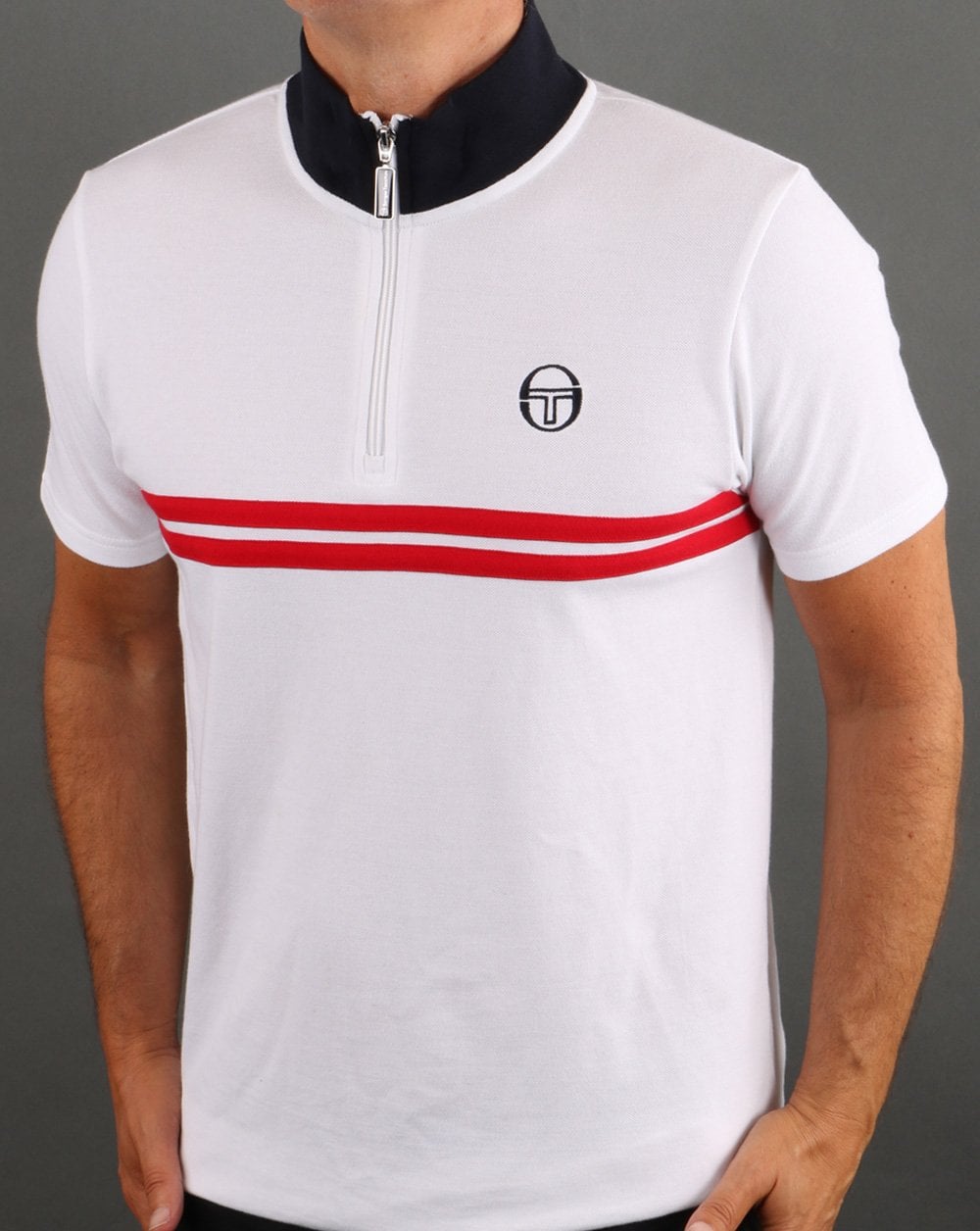 Sergio Tacchini Dallas Poloshirt mit 1/4-Reißverschluss, Weiß/Rot/Marineblau