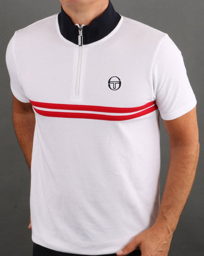 Sergio Tacchini Dallas Poloshirt mit 1/4-Reißverschluss, Weiß/Rot/Marineblau