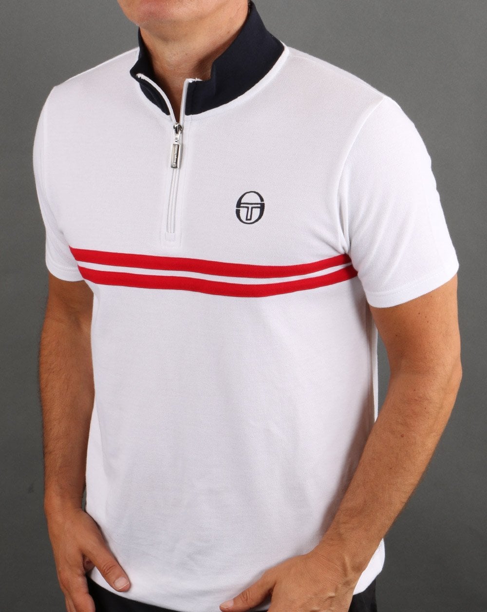 Sergio Tacchini Dallas Poloshirt mit 1/4-Reißverschluss, Weiß/Rot/Marineblau
