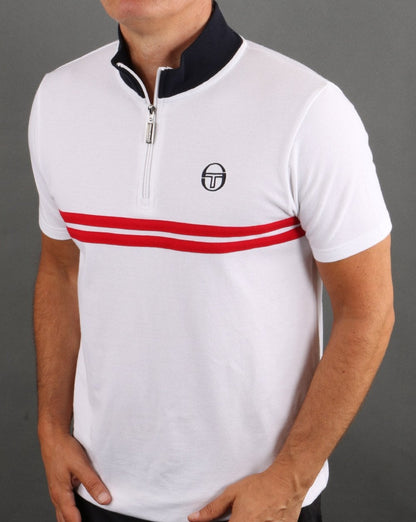 Sergio Tacchini Dallas Poloshirt mit 1/4-Reißverschluss, Weiß/Rot/Marineblau