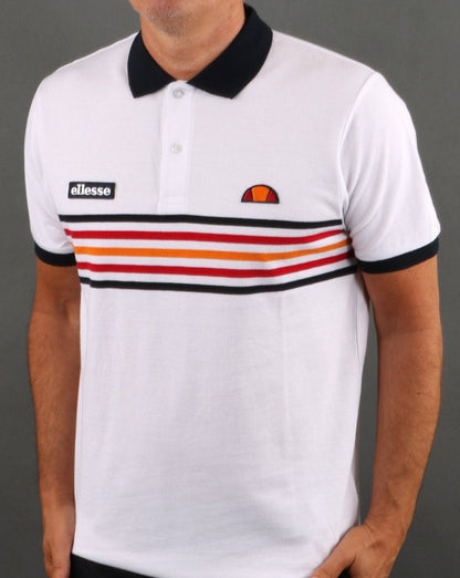 Ellesse – Poloshirt mit mehrfarbigen Streifen in Weiß