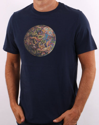 Pretty Green Paisley Fußball T-Shirt Marineblau
