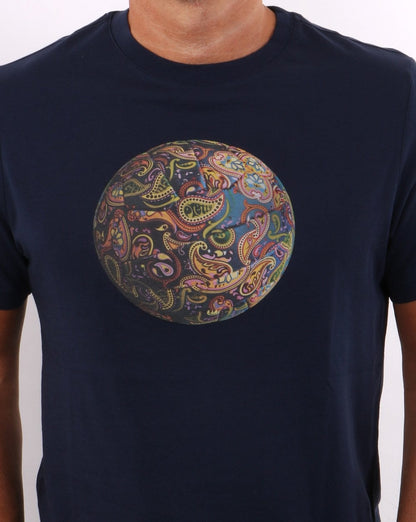 Pretty Green Paisley Fußball T-Shirt Marineblau