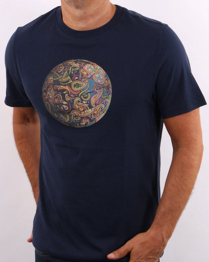 Pretty Green Paisley Fußball T-Shirt Marineblau