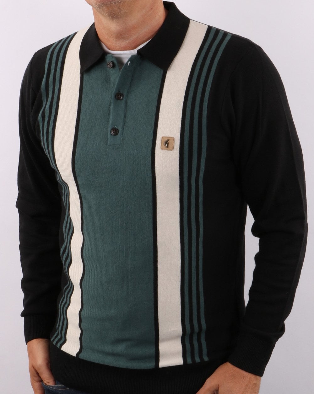 Gabicci Vintage Searle Knit Polo Black/Teal Green