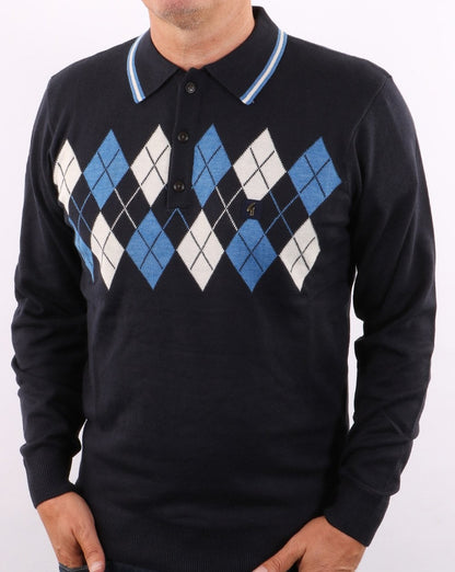 Gabicci Vintage Diamond Knit Polo Navy