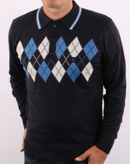 Gabicci Vintage Diamond Knit Polo Navy
