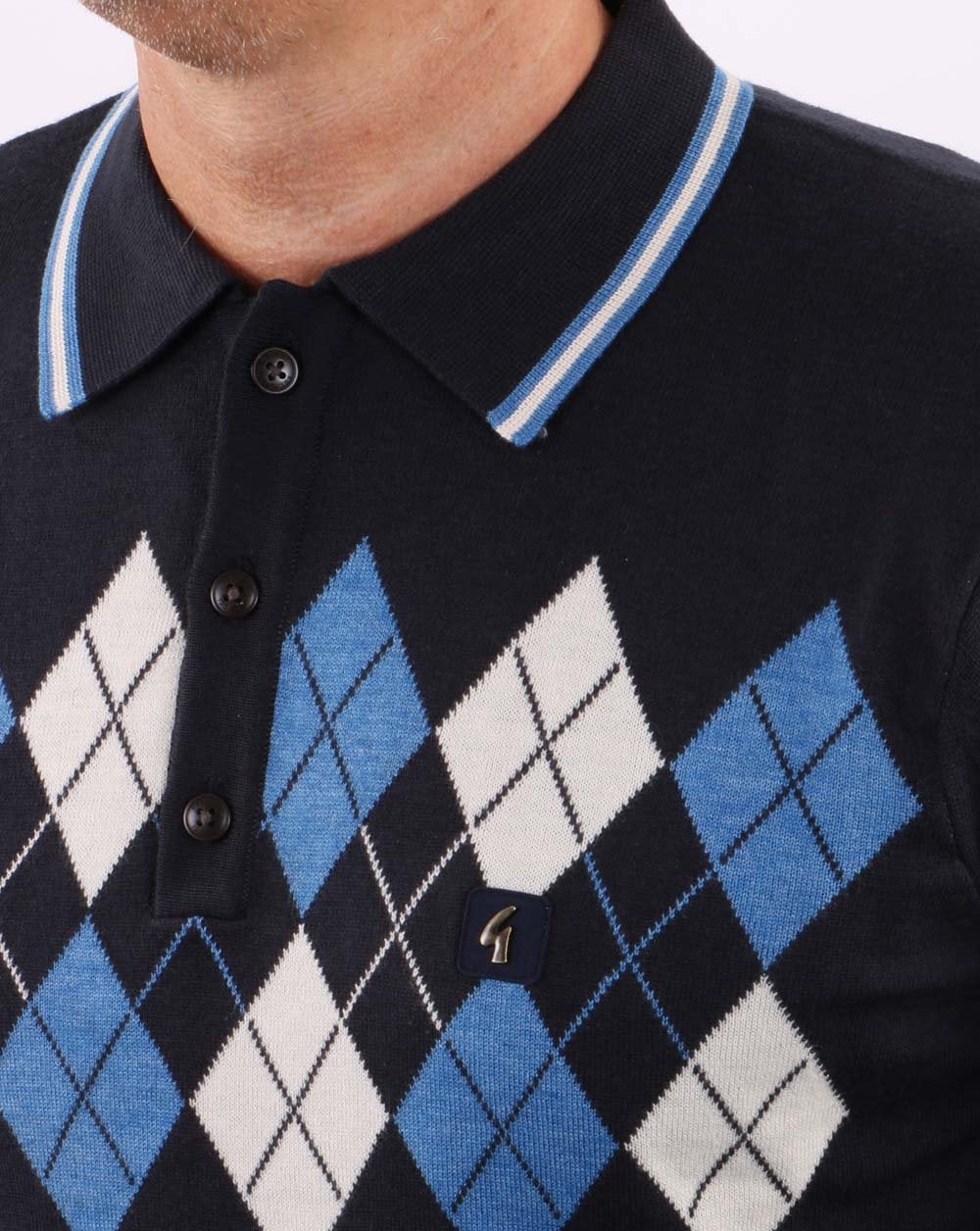 Gabicci Vintage Diamond Knit Polo Navy