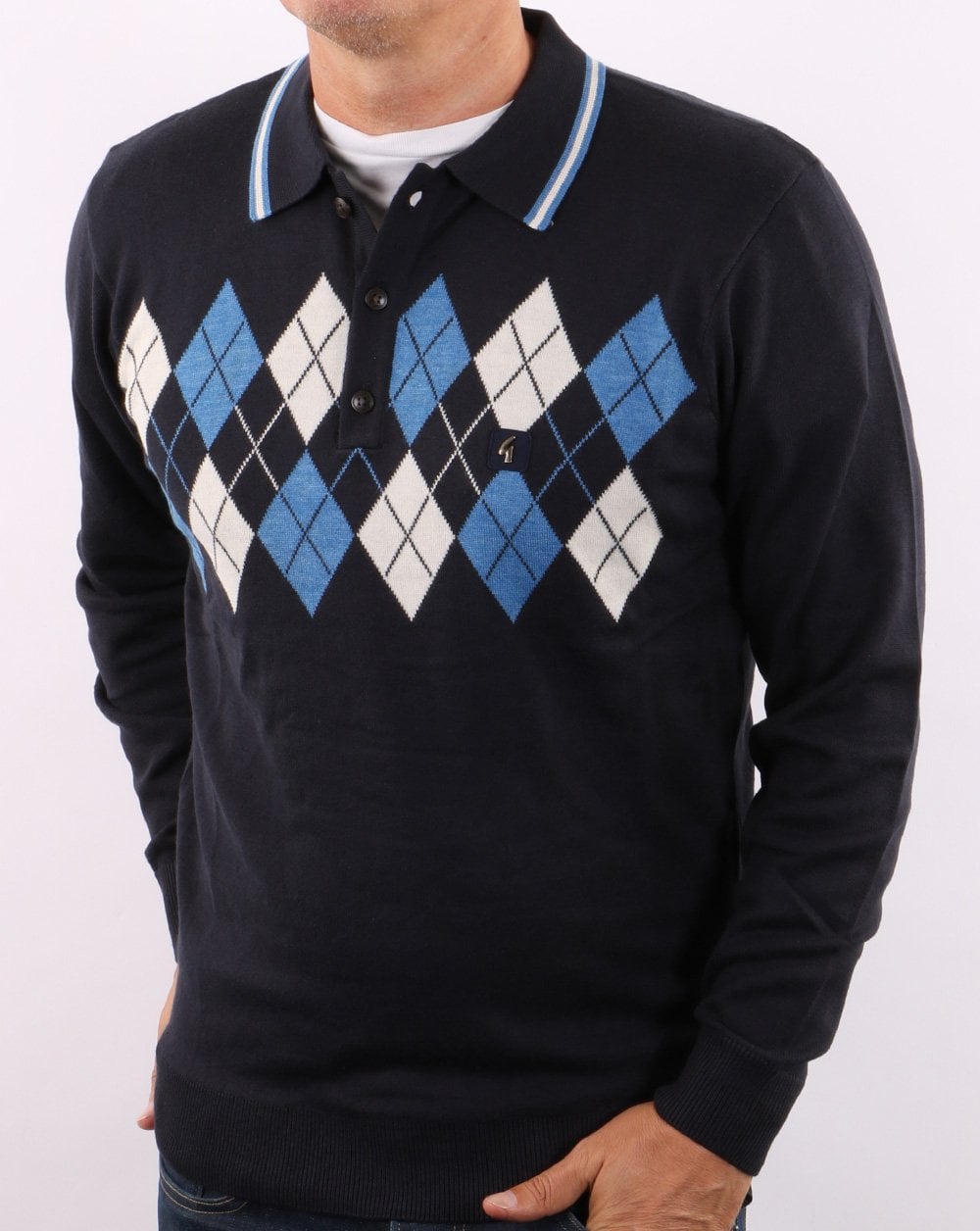 Gabicci Vintage Diamond Knit Polo Navy