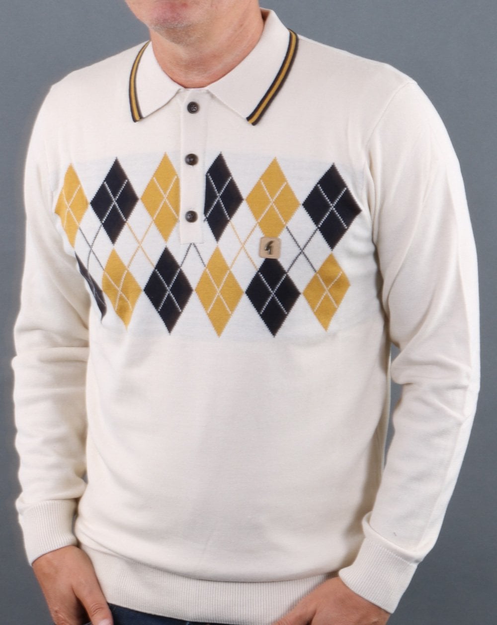 Gabicci Vintage Diamond Knit Polo Creme