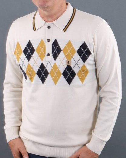 Gabicci Vintage Diamond Knit Polo Creme