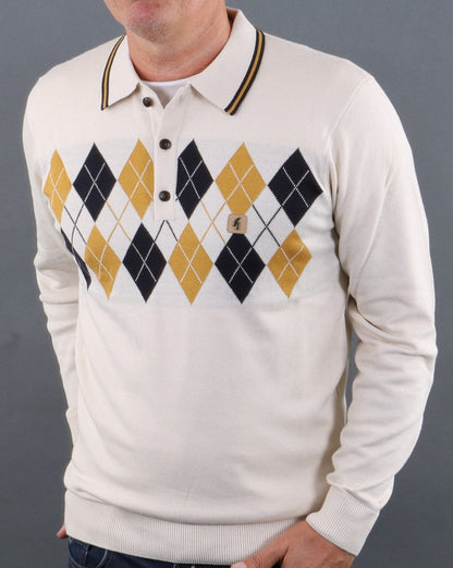 Gabicci Vintage Diamond Knit Polo Creme