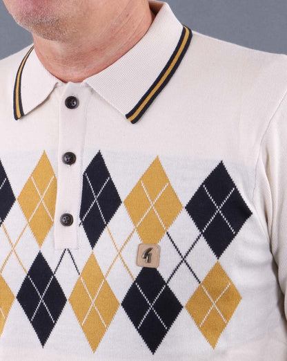 Gabicci Vintage Diamond Knit Polo Creme