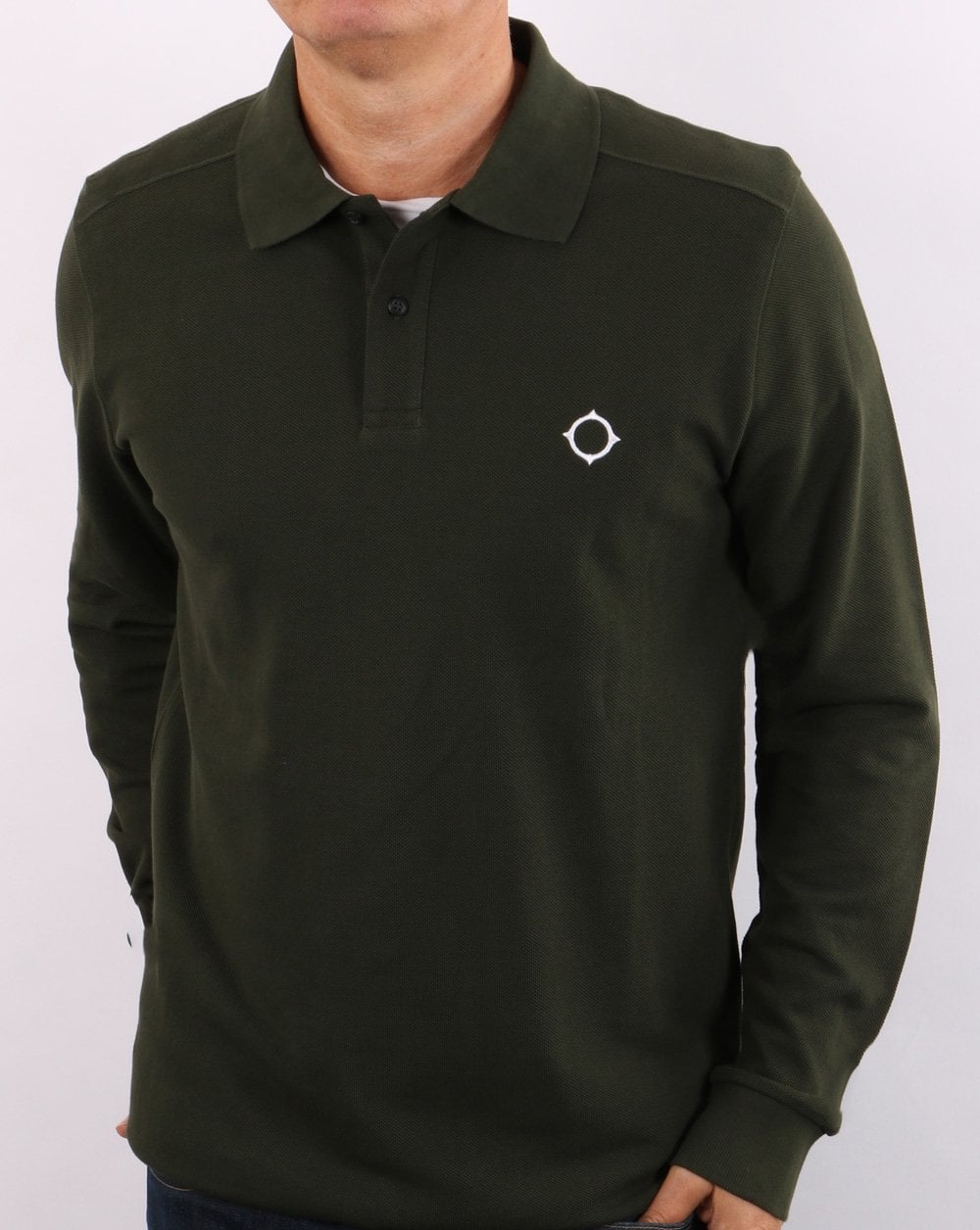 Ma.strum Langarm-Piqué-Poloshirt Dunkelgrün