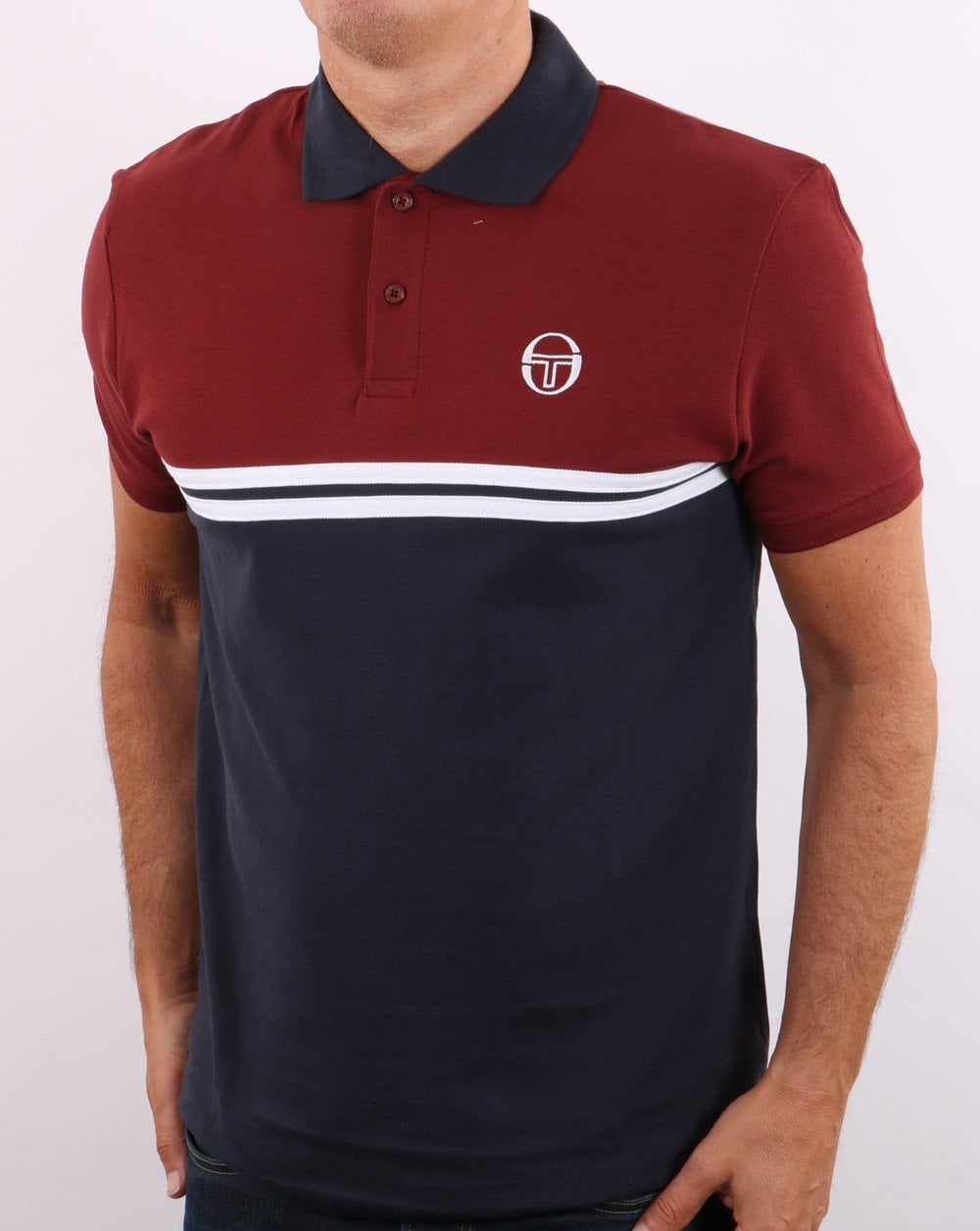 Sergio Tacchini Split Poloshirt Portwein/Marineblau/Weiß