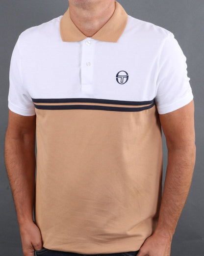 Sergio Tacchini Split Poloshirt Weiß/Hellbraun/Marineblau