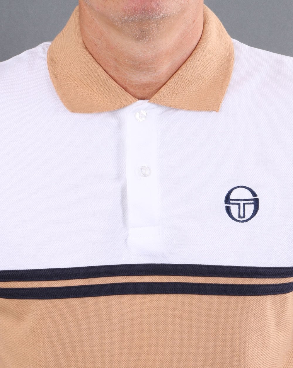 Sergio Tacchini Split Poloshirt Weiß/Hellbraun/Marineblau