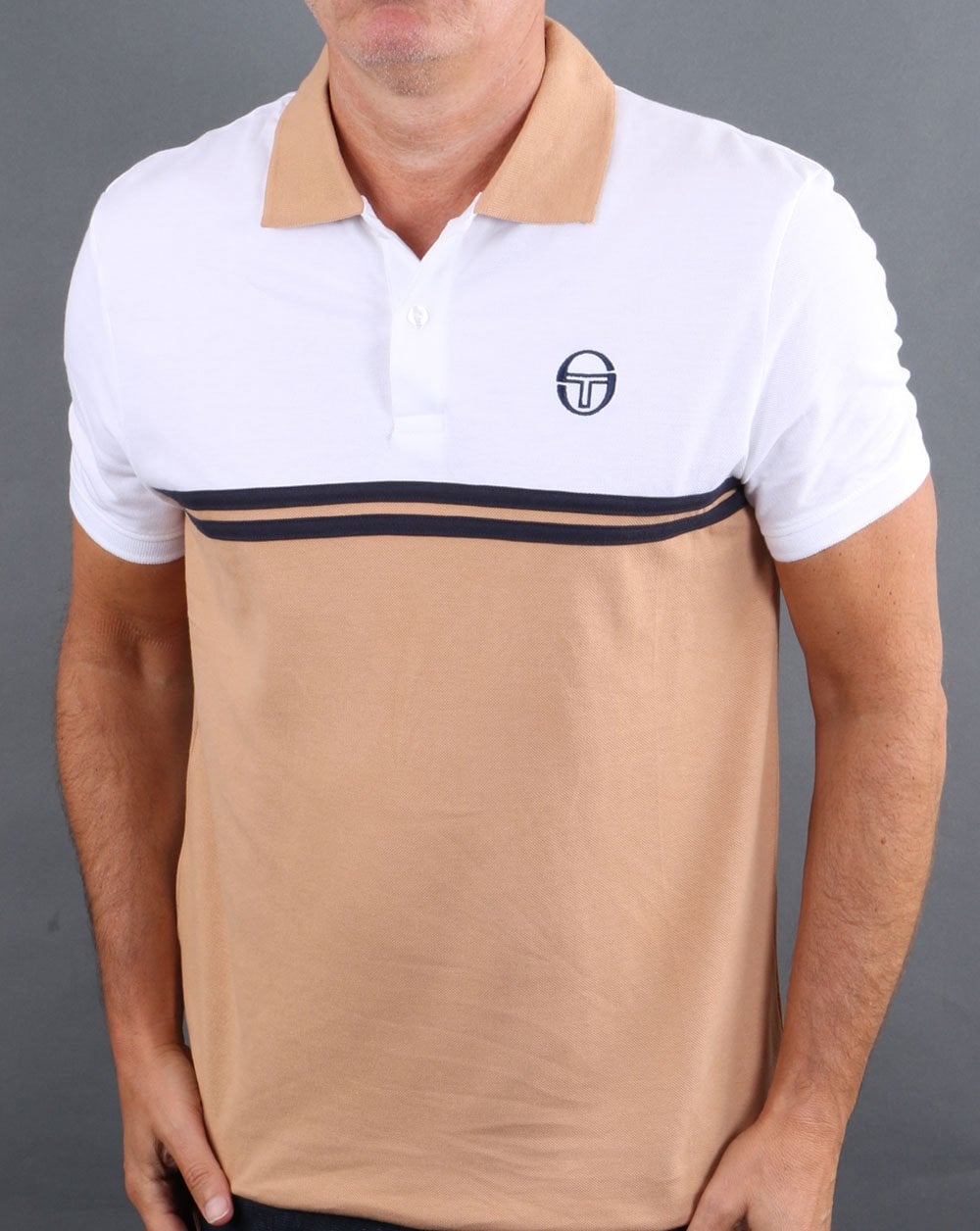 Sergio Tacchini Split Poloshirt Weiß/Hellbraun/Marineblau