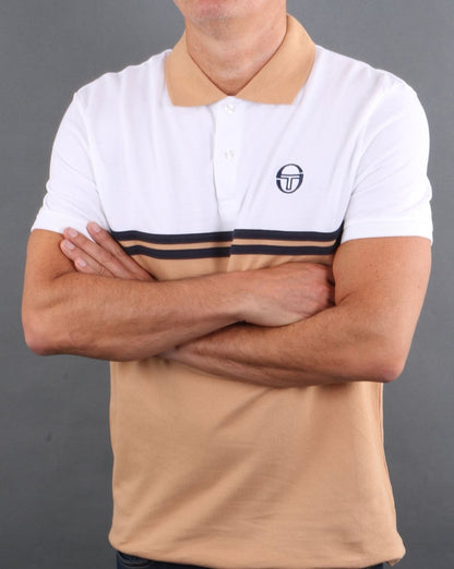 Sergio Tacchini Split Poloshirt Weiß/Hellbraun/Marineblau