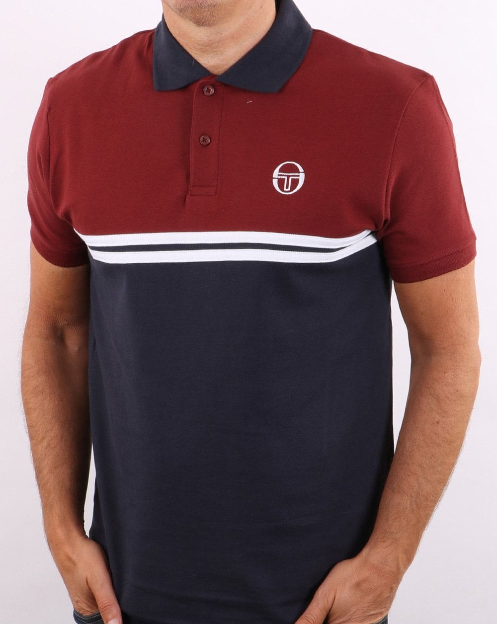 Sergio Tacchini Split Poloshirt Portwein/Marineblau/Weiß