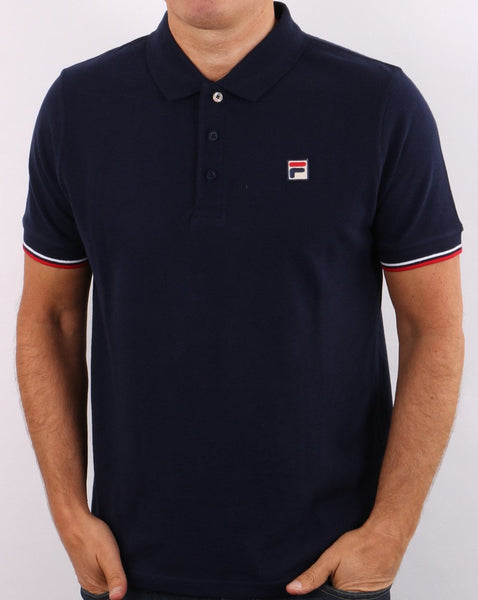 Fila Vintage Tipped Cuff Polo Shirt Navy