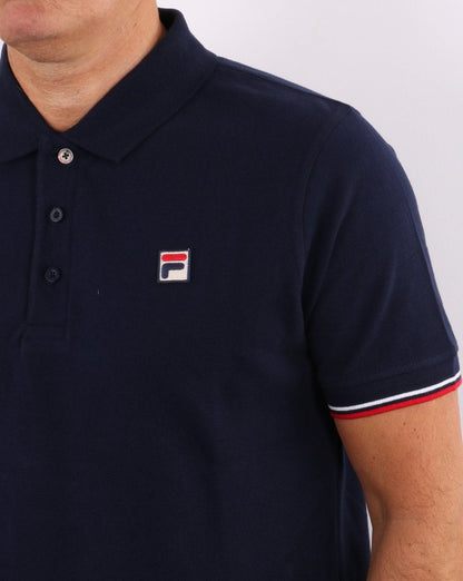 Fila – Vintage-Poloshirt mit Manschetten und Zierstreifen in Marineblau
