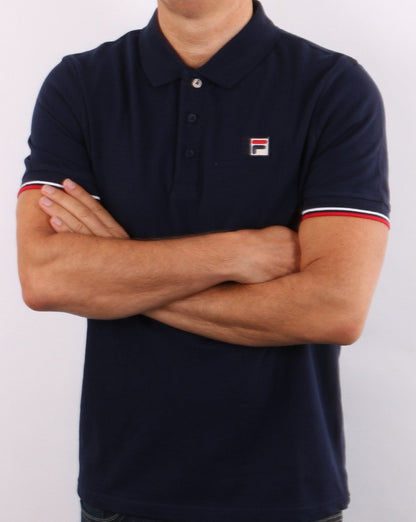 Fila – Vintage-Poloshirt mit Manschetten und Zierstreifen in Marineblau