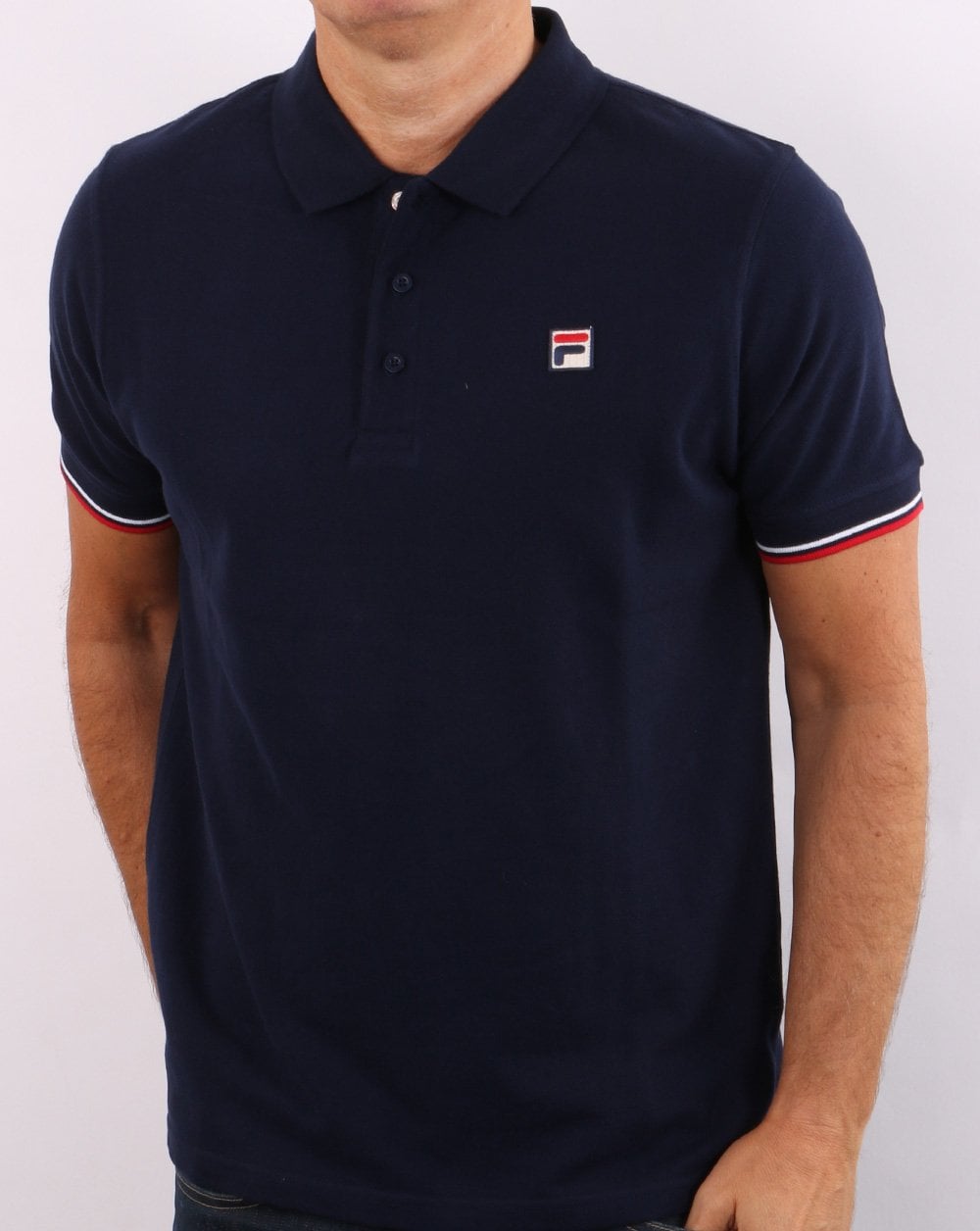 Fila Vintage Tipped Cuff Polo Shirt Navy
