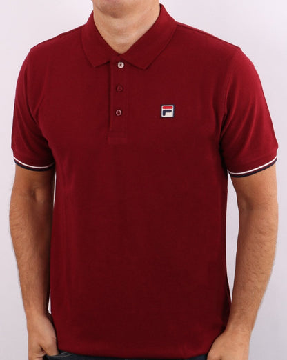 Fila Vintage Poloshirt mit Manschetten und Tipped-Muster, Weinrot