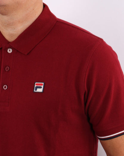 Fila Vintage Poloshirt mit Manschetten und Tipped-Muster, Weinrot