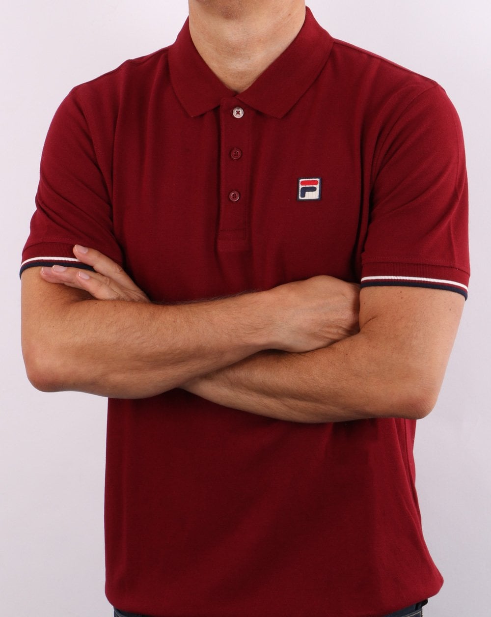 Fila Vintage Poloshirt mit Manschetten und Tipped-Muster, Weinrot
