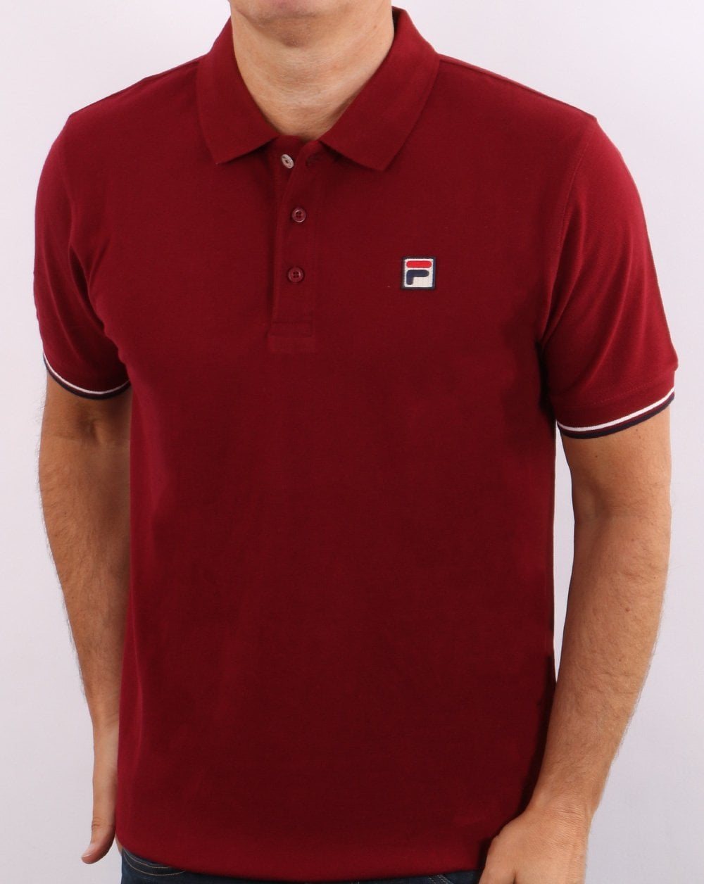 Fila Vintage Poloshirt mit Manschetten und Tipped-Muster, Weinrot