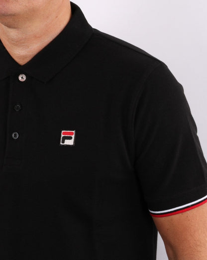 Fila Vintage Poloshirt mit Manschetten und Zierstreifen in Schwarz